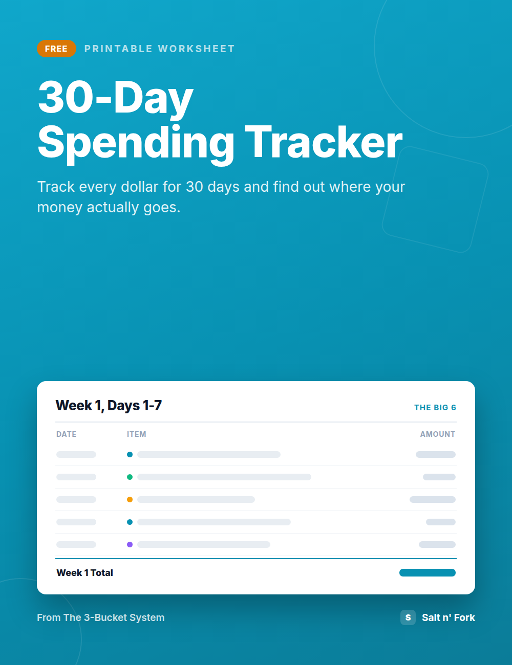 30-Day Spending Tracker worksheet cover
